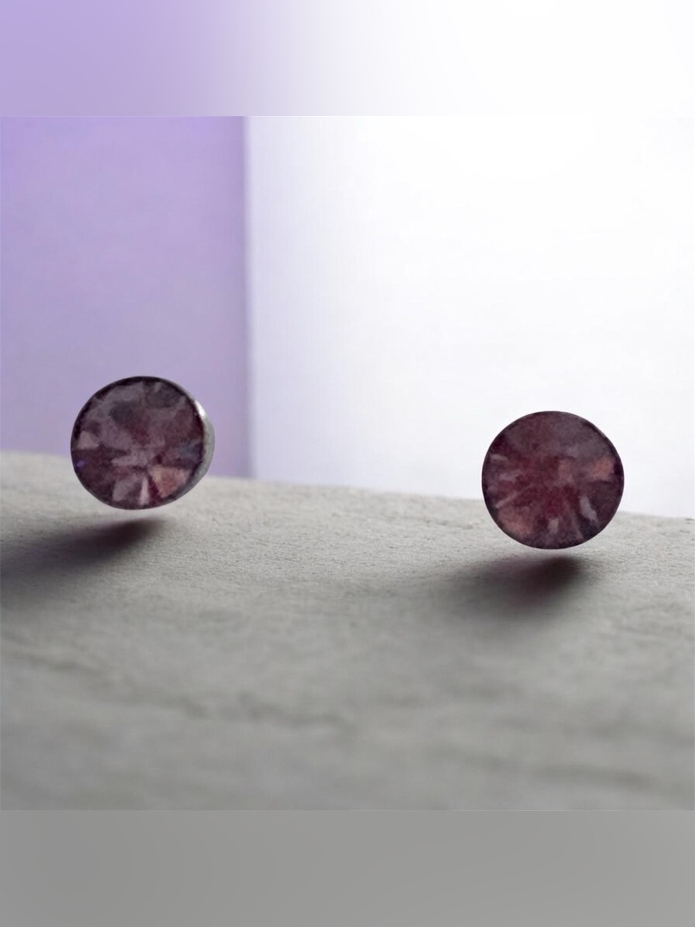 Purple Round Sterling Silver Stud Earrings - Elegant Jewelry